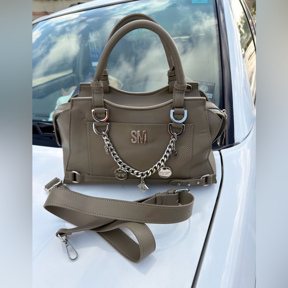 Steve Madden Taupe Satchel with Chain Charm - Picture 2 of 6